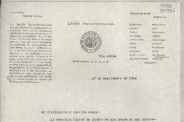 [Carta] 1942 sept. 17, Washington, D. C., E.U.A. [a] Srta. Gabriela Mistral, Petrópolis, Estado do Rio, Brasil