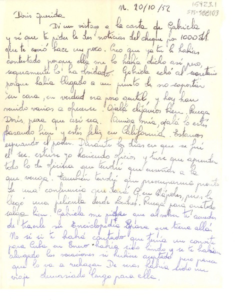 [Carta] 1952 oct. 22, [Italia] [a] Doris [Dana, California, Estados Unidos]