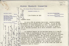 [Carta] 1950 oct. 3, Washington D. C., [Estados Unidos] [a] Querida amiga
