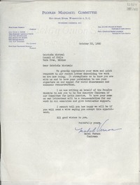 [Carta] 1950 Oct. 23, Washington D. C., [Estados Unidos] [a] Gabriela Mistral, Consul of Chile, Veracruz, México