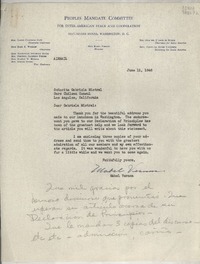 [Carta] 1946 June 12, Hay-Adams House, Washington 6, D. C., [EE.UU.] [a la] Señorita Gabriela Mistral, Care Chilean Consul, Los Angeles, California, [EE.UU.]