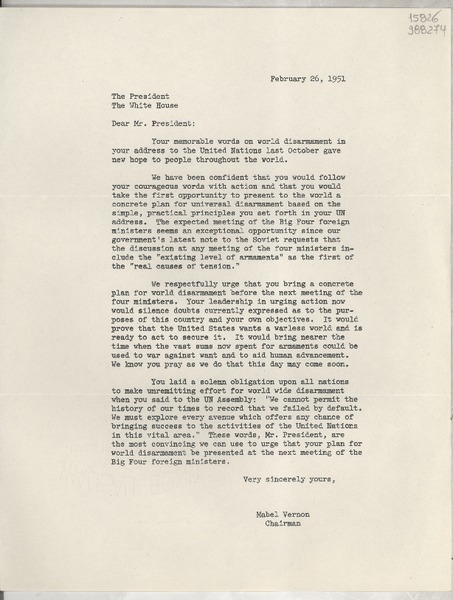 [Carta] 1951 Feb. 26, [Estados Unidos] [a] The President, the White House