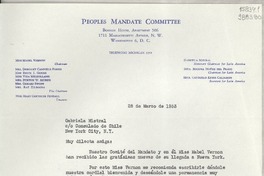[Carta] 1953 mar. 28, Washington D. C., [Estados Unidos] [a] Gabriela Mistral, Consulado de Chile, New York City