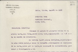 [Carta] 1953 mayo 31, Vicuña, [Chile] [a] Señorita Gabriela Mistral, Nueva York