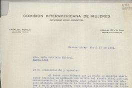 [Carta] 1946 abr. 17, Buenos Aires, [Argentina] [a] Sta. Gabriela Mistral, Nueva York