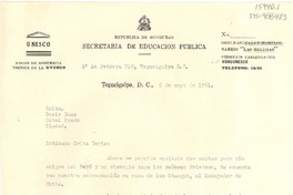[Carta] 1961 mayo 6, Tegucigalpa, DC, Honduras [a] Doris Dana, Hotel Prado, [Tegucigalpa, Honduras]