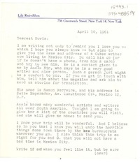 [Carta] 1961 apr. 10, [New York, Estados Unidos] [a] Doris [Dana]