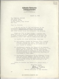 [Carta] 1954 Aug. 5, Columbia University in the City of New York, New York 27, N. Y., [EE.UU.] [a la] Dr. Gabriela Mistral, co Doris Dana, 15 Spruce Street, Roslyn Harbor, Long Island, New York, [EE.UU.]