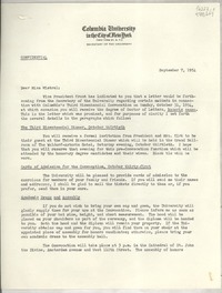 [Carta] 1954 Sept. 7, Columbia University in the City of New York, New York 27, N. Y., [EE.UU.] [a] The Honorable Gabriela Mistral, In care of Miss Doris Dana, 15 Spruce Street, Roslyn Harbor, New York, [EE.UU.]