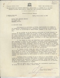[Carta] 1952 abr. 30, París, [Francia] [a la] Señora doña Gabriela Mistral, Vía Tasso, 220, Nápoles, Italia