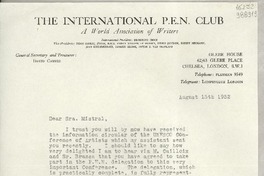 [Carta] 1952 Aug. 15, London, [Inglaterra] [a] Sra. Gabriela Mistral, Consulado de Chile, Naples, Italy