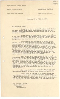 [Carta] 1933 jul. 19, Ginebra, [Suiza] [a] Sta. Gabriela Mistral, Villa Mirabel, Santurce, Puerto Rico