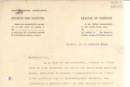 [Carta] 1933 oct. 11, Genéve, [Suiza] [a] Mademoiselle Gabriela Mistral, Consolato del Cile, Milano