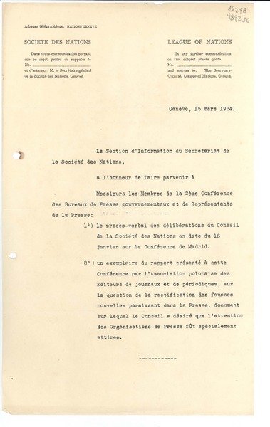 [Carta] 1934 mars 15, Genève, [Suisse] [a] [Gabriela Mistral]