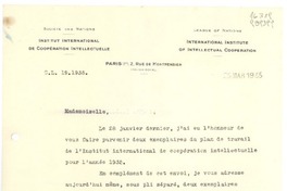 [Carta] 1935 mars 25, Paris, 2 Rue de Montpensier, [France] [a la] Mademoiselle Gabriela Mistral, Déléguée du Chili auprès de l'I.I.C.I., Consul du Chili à Madrid, Consulat du Chili, Madrid, Espagne