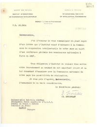 [Carta] 1934 oct. 26, Paris, [Francia] [a] Mademoiselle Gabriela Mistral, Consulat du Chili, Madrid