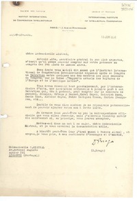 [Carta] 1936 juin 10, Paris, [Francia] [a] Mademoiselle G. Mistral, Lisbonne, Portugal