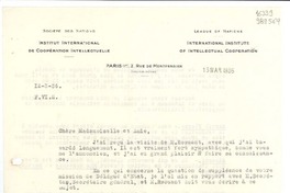 [Carta] 1936 mar. 13, Paris, [Francia] [a] Mademoiselle G. Mistral, Consul du Chili, Lisbonne