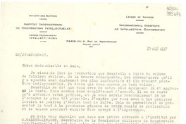 [Carta] 1937 oct. 21, Paris, [Francia] [a] Mademoiselle Gabriela Mistral, Rio de Janeiro