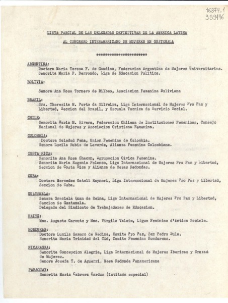 [Lista] 1947 jul. 19, Washington, [Estados Unidos]