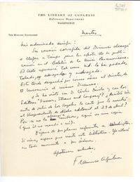 [Carta] [1946] Martes, The Library of Congress, Reference Department, Washington, [EE.UU.] [a] Mi admirada amiga