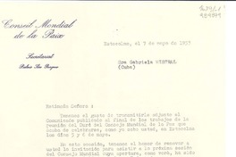 [Carta] 1953 mayo 7, Estocolmo, [Suecia] [a la] Sra. Gabriela Mistral, Cuba