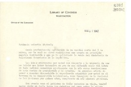 [Carta] 1947 mar. 17, Washington, [Estados Unidos] [a] Señorita Gabriela Mistral, Chilean Consulate General, Auditorium Building, Los Angeles, California