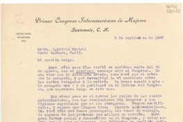 [Carta] 1947 sept. 9, Guatemala [a] Srita. Gabriela Mistral, Santa Barbara, Calif.