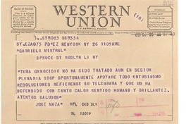 [Telegrama] 1953 oct. 26, New York, NY, [EE.UU.] [a] Gabriela Mistral, Spruce St, Roslyn, LI, NY, [EE.UU.]