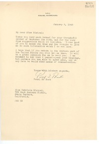 [Carta] 1948 Jan. 8, Perkasie, Pennsylvania, [Estados Unidos] [a] Miss Gabriela Mistral, 729 East Anapamu Street, Santa Barbara, California
