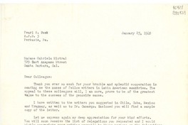 [Carta] 1948 Jan. 23, Perkasie, Pennsylvania, [Estados Unidos] [a] Madame Gabriela Mistral, 729 East Anapamu Street, Santa Barbara, Cal.