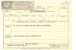 [Telegrama] 1952 jul. 24, Consulado de Chile, Nápoles, [Italia] [a] Eda Ramelli, Santa Barbara, California, [Estados Unidos]