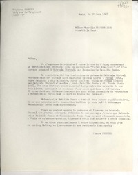 [Carta] 1967 juin 12, 118, Rue de Vaugirard, Paris VI°, [France] [a] Maître Marcelle Kraemer-Bach, Avocat à la Cour, [Paris], [France]