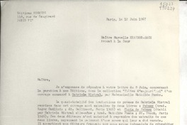 [Carta] 1967 juin 12, 118, Rue de Vaugirard, Paris VI°, [France] [a] Maître Marcelle Kraemer-Bach, Avocat à la Cour, [Paris], [France]