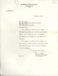 [Carta] 1969 Feb. 2, Kearney, Nebraska, [Estados Unidos] [a] Miss Doris Dana, Hack Green Road, Pound Ridge, New York