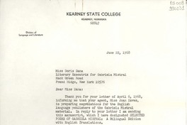 [Carta] 1968 June 22, Kearney, Nebraska, [Estados Unidos] [a] Miss Doris Dana, Hack Green Road, Pound Ridge, New York