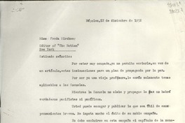 [Carta] 1952 dic. 12, Nápoles, [Italia] [a] Miss Freda Kirchwey, Editor of "The Nation", New York