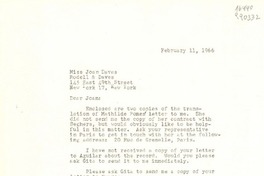 [Carta] 1966 Feb. 11 [a] Miss Joan Daves, Rodell & Daves, 145 East 49th Street, New York 17, New York, [EE.UU.]