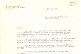 [Carta] 1967 juin 12, Paris, [Francia] [a] Maitre Marcelle Kraemer-Bach