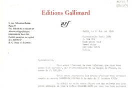 [Carta] 1968 juil. 11, Paris, [Francia] [a] Mademoiselle Doris Dana, P. Box 284, Hack Green Road, Pound Ridge, New York