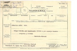 [Telegrama] 1952 set. 8? Consulado de Chile, Napoli, Italia] [a] Embajada [de] Chile, Roma