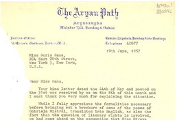 [Carta] 1957 June 19, Bombay, India [a] Miss Doris Dana, 204 East 20th Street, New York
