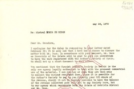 [Carta] 1972 May 26, [EE.UU.] [a] Ms. Pilar Escudero, Catedratico de Música, Raimundo F. Villaverde, 15 Madrid 3, Spain