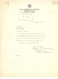 [Carta] 1949 Nov. 1, [Laramie, Wyoming, Estados Unidos] [a] Ann Watkins, 77 Park Avenue, New York City