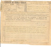 [Telegrama] 1944 agosto 3, Rio de Janeiro, [Brasil] [a] Gabriela Mistral, General Urquiza 63, Apto. 203, Ipanema, Rio