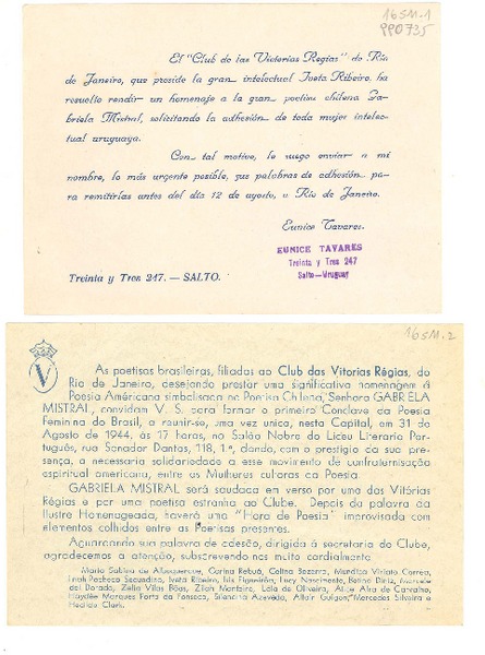 [Tarjeta] [1944], Treinta y Tres 247, Salto, Uruguay