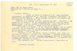 [Carta] 1944 sept. 10, Río, [Brasil] [al] Exmo. Sr. M. Paulo Filho, Director de "Correio da Manha", Río, [Brasil]