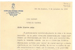 [Carta] 1944 set. 9, Rio de Janeiro, [Brasil] [a la] Exma Senhora Gabriela Mistral