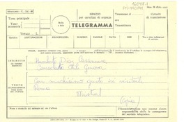 [Telegrama] [1952 oct., Italia?] [a] Humberto Díaz Casanueva, Consolato Chile Genova, [Italia]