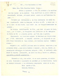[Carta] 1944 sept. 9, Rio, [Brasil] [a la] Exma. Sra. Doña Rosalina Coelho Lisboa, [Brasil]